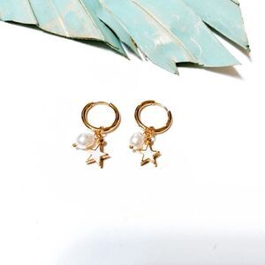 Star pearl gold hoop earrings S185